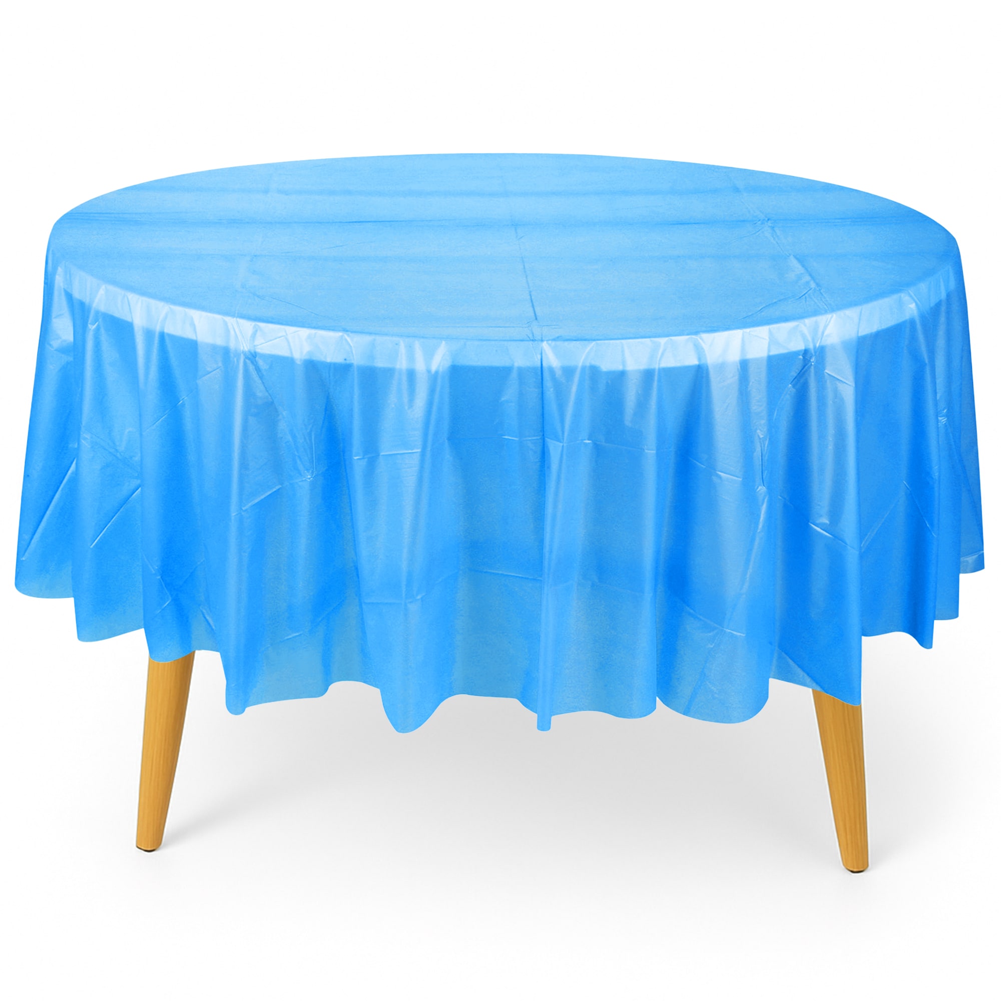 Neel Blue 84" Round PVC Tablecloth, Disposable Plastic Table Cover in Royal