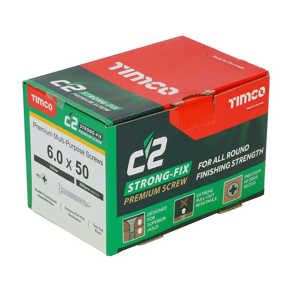 image 1 of Timco - C2 Strong-Fix Multi-Purpose Premium Screws - PZ - Double Countersunk - Yellow (Size 6.0 x 50 - 200 Pieces)
