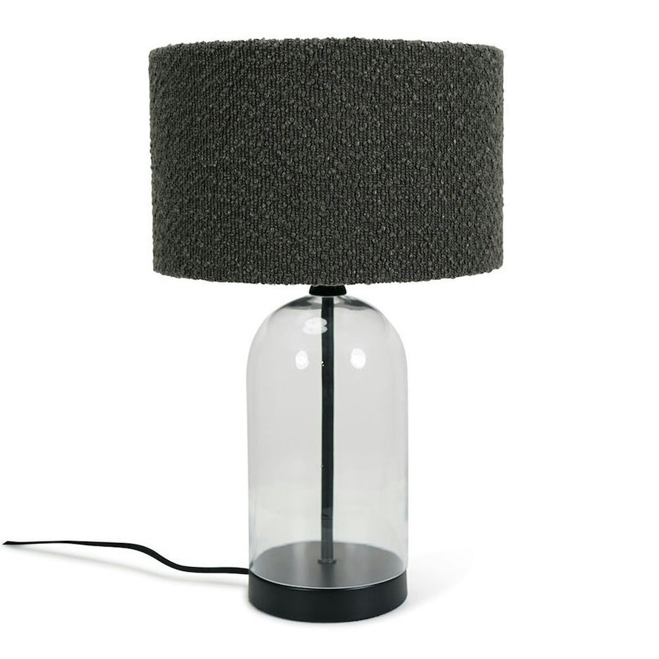 image 1 of ValueLights Jessy Glass and Black Metal Bedside Table Lamp with a Charcoal Grey Lampshade - Bulb Included Grey