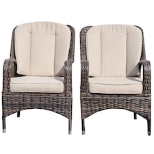 Direct Wicker 2-Piece Outdoor PE Rattan Dining Chairs, Brown | Brown