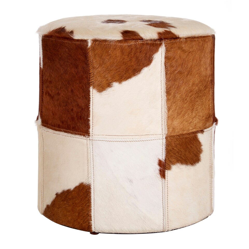 image 1 of Interiors By Premier Brown & White Genuine Cowhide Ottoman,Soft Padded Leather Footstool With Stitched Detailing,Pouffe Stool Brown