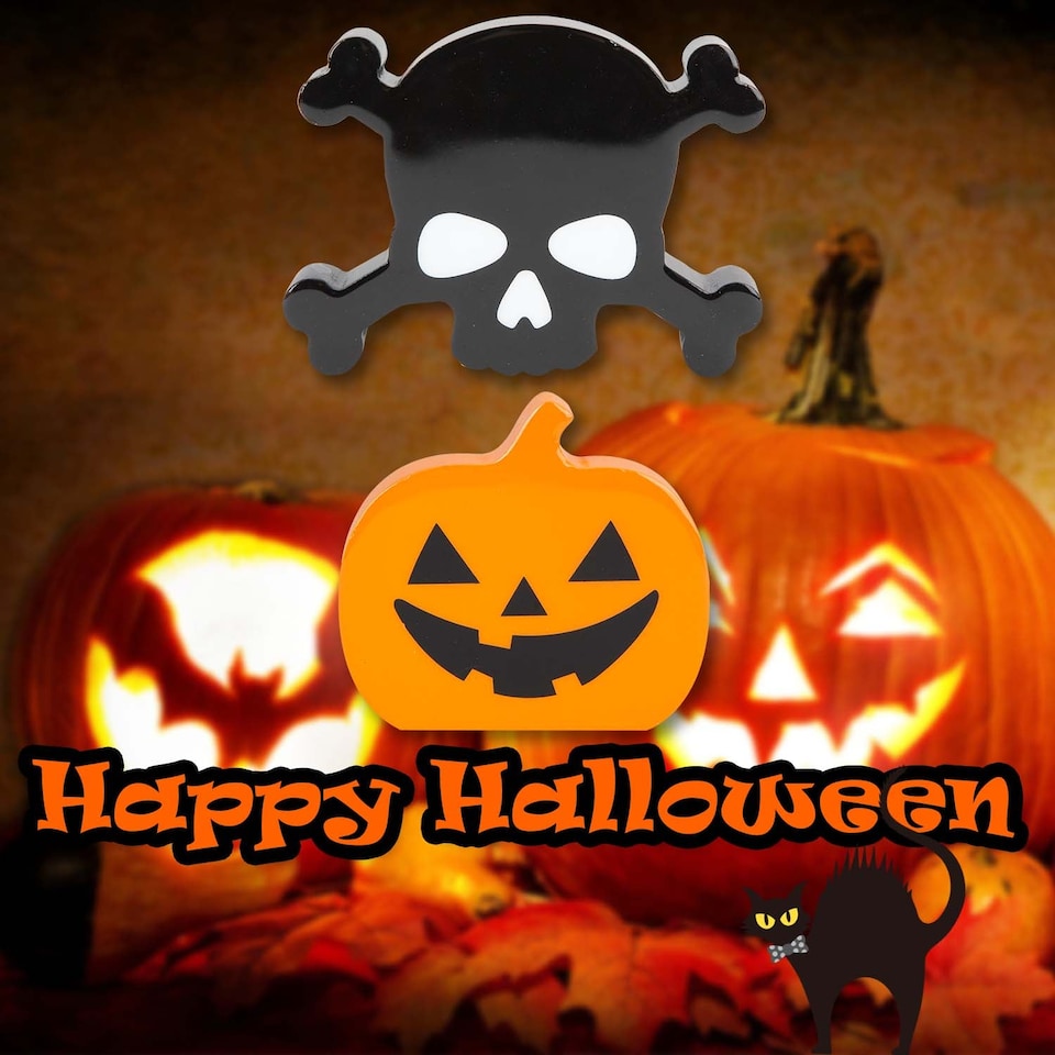 image 1 of PMS Halloween Pumpkin & Skull Crossbones Decorations, 2-Pack