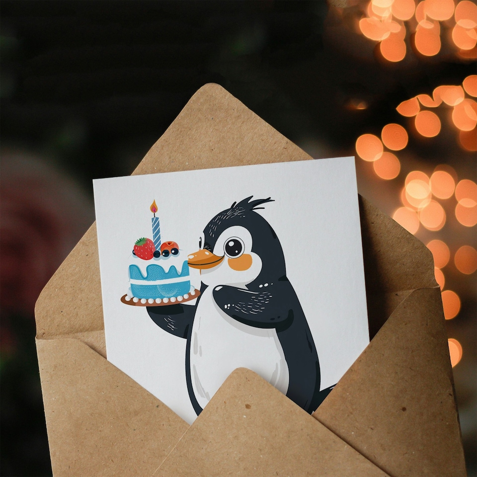 image 1 of Cute Holding Cake Bright Illustration Girl Daughter Son Birthday Card