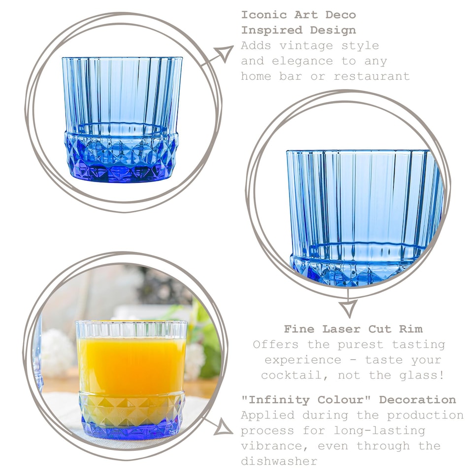 image 1 of Bormioli Rocco America '20s Water Glasses - 300ml - Sapphire Blue - Pack of 6 | Blue | Sapphire Blue