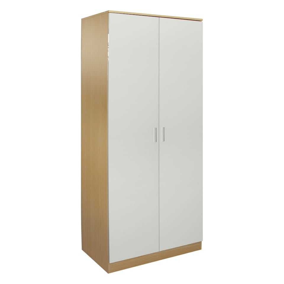 image 1 of Modern 2-Door Wardrobe, High Gloss Finish In Oak and Cream Cream | Oak
