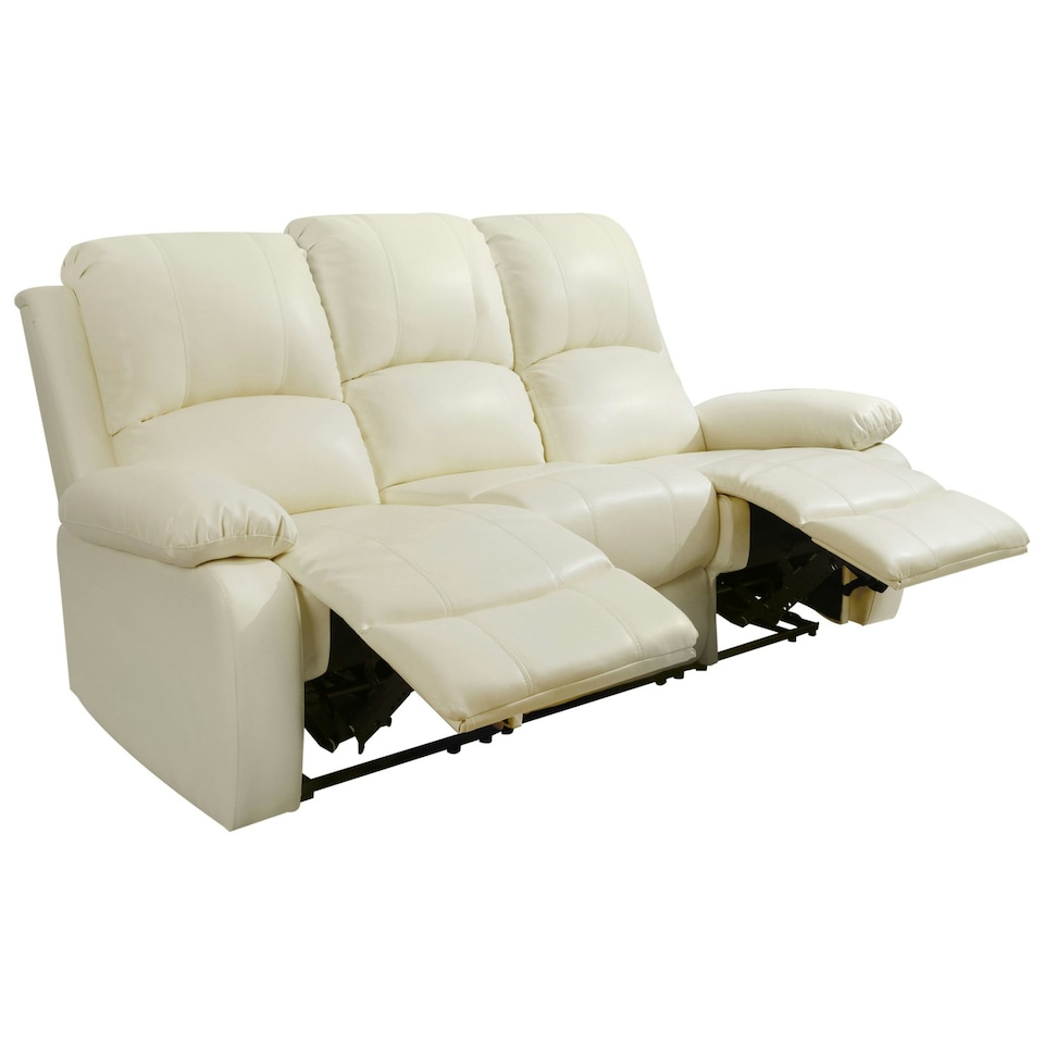 image 1 of Faux Leather 3 Seat Reclining Sofa In Ivory