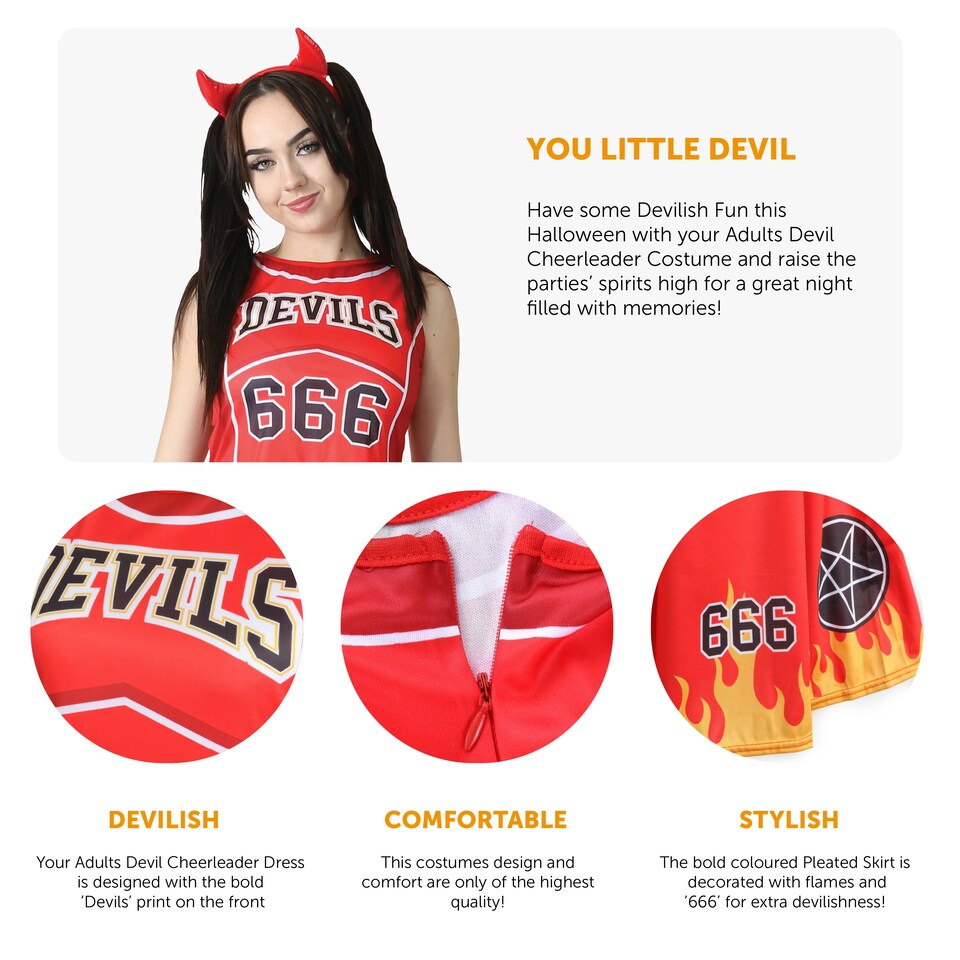 image 1 of Devils Cheerleader Fancy Dress Costume Red | L