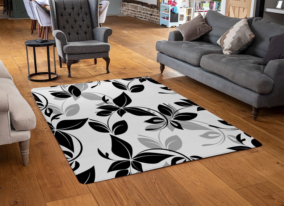 image 1 of Black & White Floral Rug | Multi