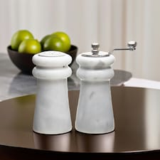 Interiors by Premier White Marble Salt & Pepper Set, Elegant Natural Marble Shakers with Chrome Accents, Durable and Hygienic