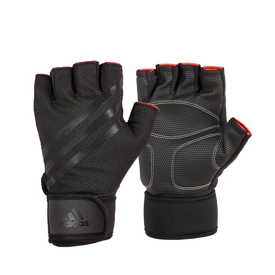 image 1 of Adidas Half-Finger Weightlifting Gloves — Size S, Black, Integrated Wrist Strap | Black | Black | S