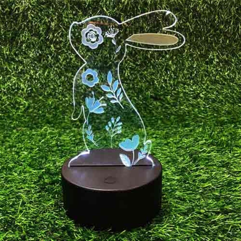 image 1 of Easter Floral Bunny Clear Acrylic Sign with LED Light Base