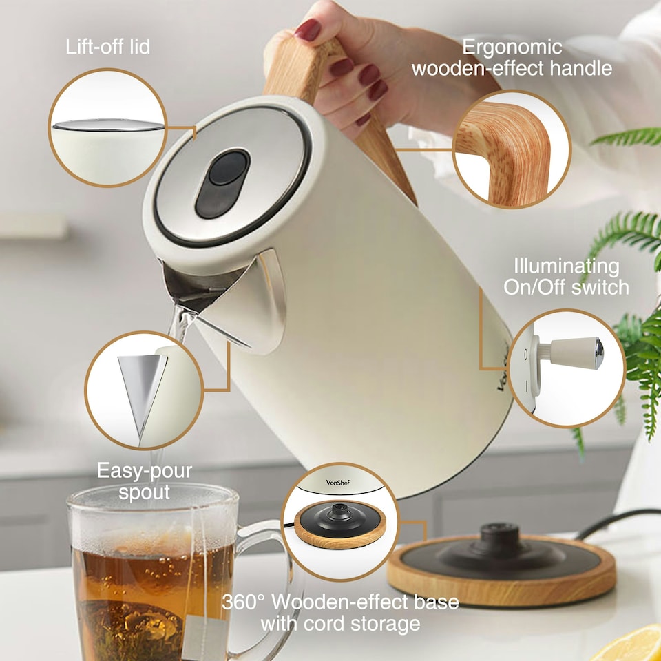 image 1 of VonShef 3000W Kettle and 1500W Toaster Bundle Set Cream