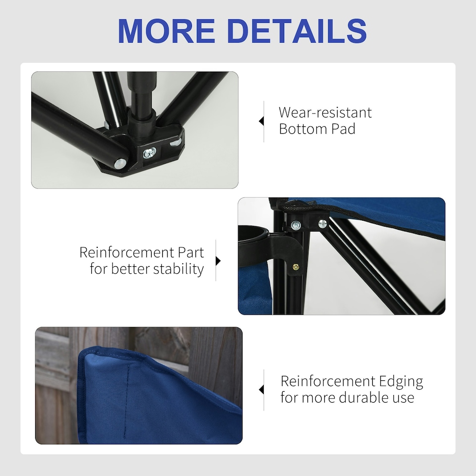 image 1 of Outsunny 6 Seater Folding Bench Camping Chair with Cup Holder, Blue