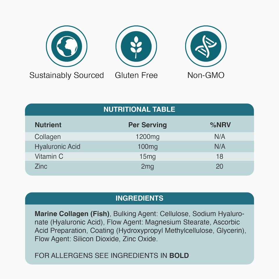 image 1 of Zipvit Marine Collagen 1200mg with Hyaluronic Acid, Vitamin C & Zinc, Hair, Skin & Joint Support, 60 Tablets, 1-Month Supply