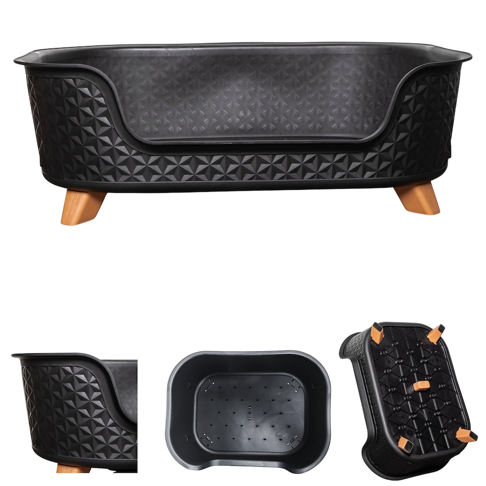 image 1 of 77cm x 58cm Black Plastic Raised Pet Basket with Legs