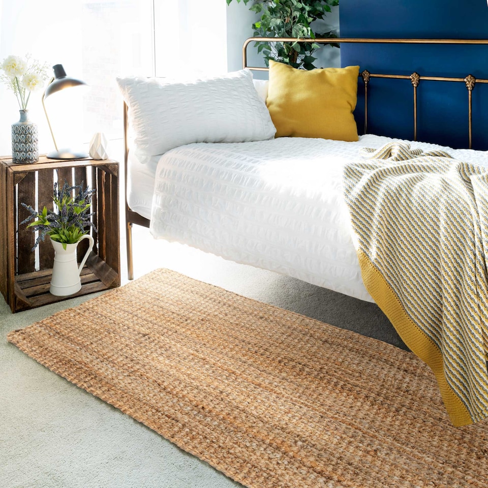 image 1 of KUKOON Handmade Boucle Area Rug Soft Pile Living Room Jute Plain 70cm x 240cm