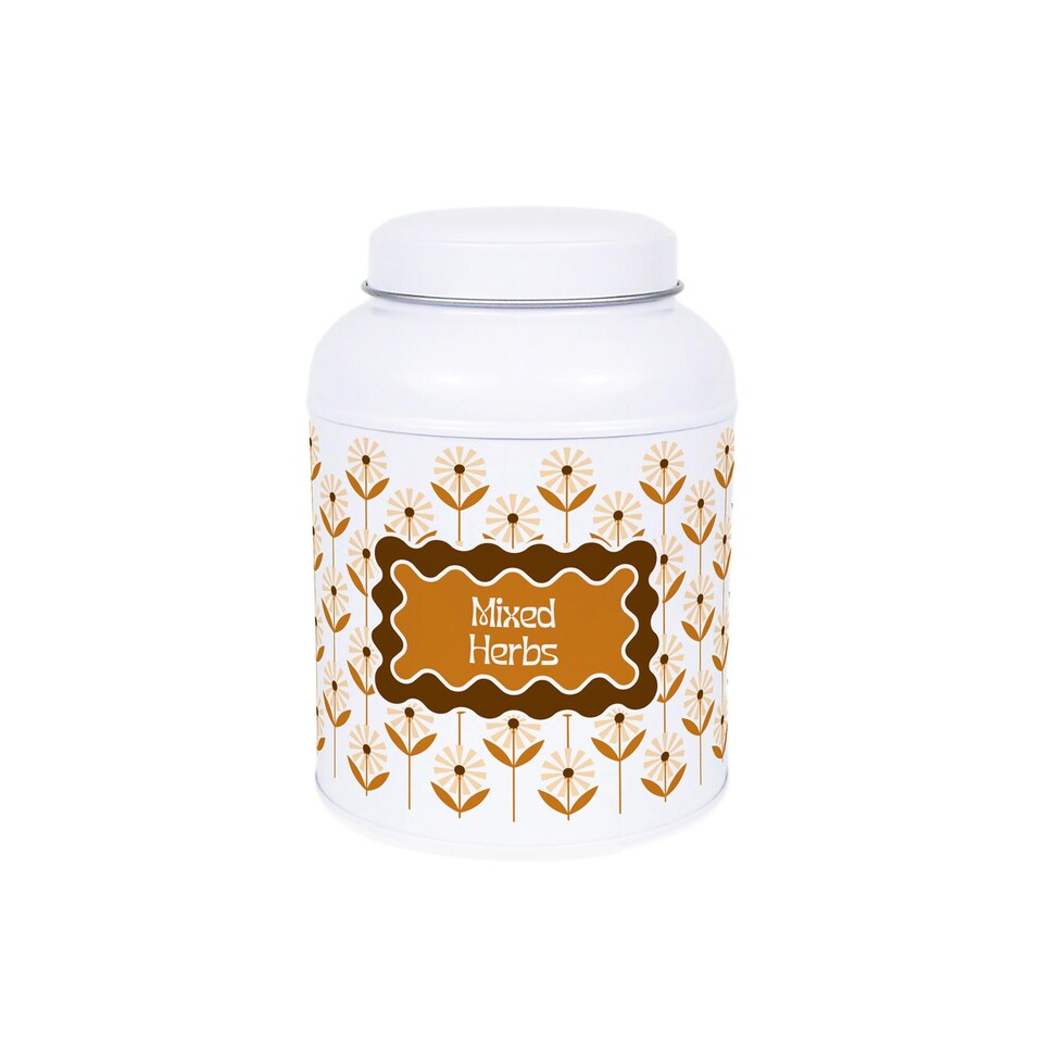 image 1 of Geometric Floral Mixed Herbs Canister - Small Domed Lid Kitchen Storage Jar