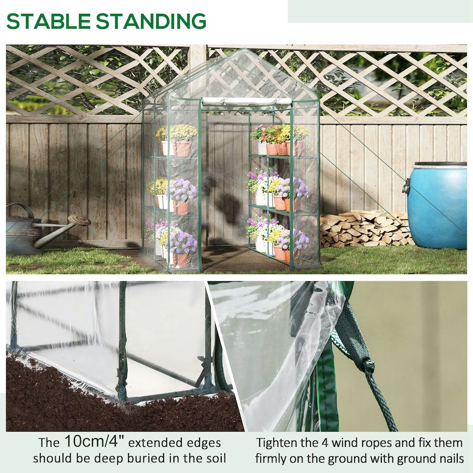 image 1 of Outsunny Walk In Greenhouse Garden Clear PVC Frame Shelves Reinforced Plant Grow