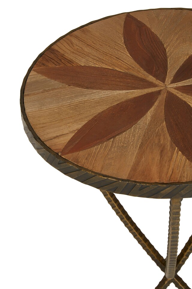 image 1 of Elm Small Side Table,Brass Finished Table by Couch,Wooden End Side Table For Outdoor Patio,Settee Side Table | Brown