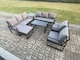 image 1 of Fimous Aluminium Outdoor Garden Furniture Set 9 Seater Garden Sofa with Oblong Coffee Table Big Footstool Side Table Dark Grey