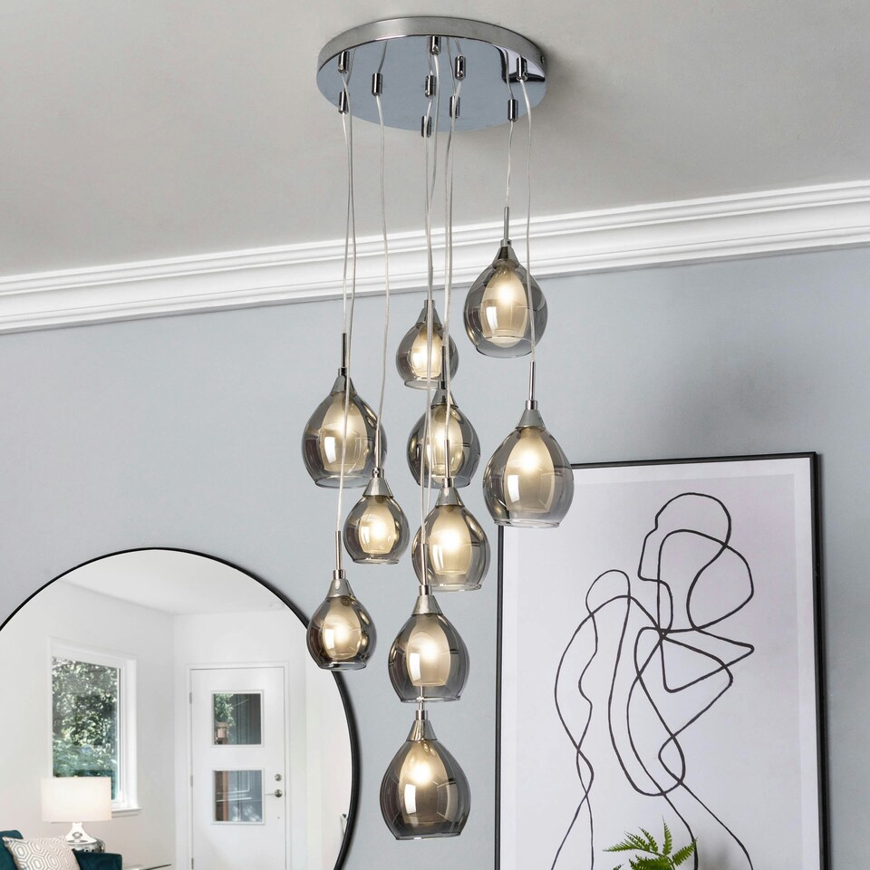 image 1 of BHS Carmella Cluster Ceiling Pendant with Smoked & Frosted Shades, Satin Chrome
