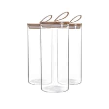 Argon Tableware Glass Storage Jars - Leather Loop Lid - 1.5 Litre - Modern Round Scandi Organisation Container Glass Jar Set of 3