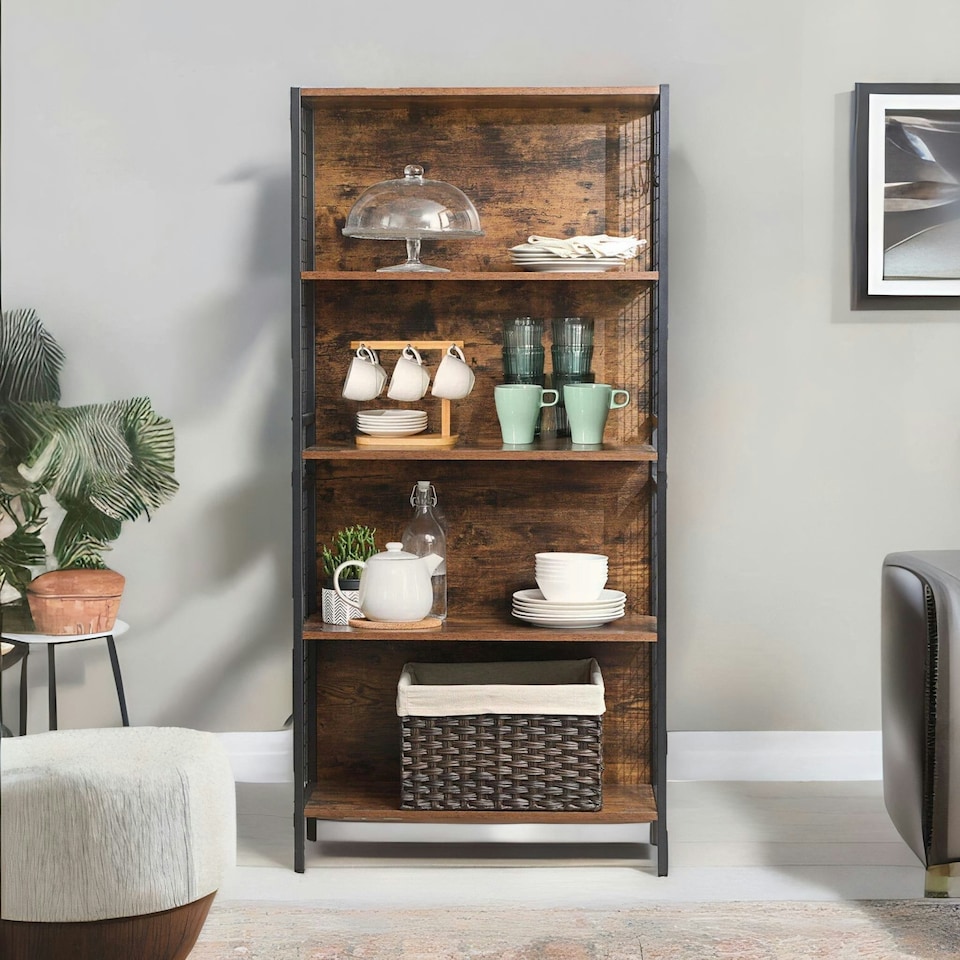 image 1 of Industrial 4 Tier Bookcase Storage Cabinet Rustic Brown Brown | One Size