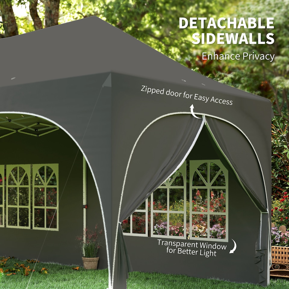 image 1 of Outsunny 3 x 6m Pop Up Gazebo with Sides, Peak Top Garden Party Tent Marquee | Grey | Dark Grey | 598 x 300 x 315 cm