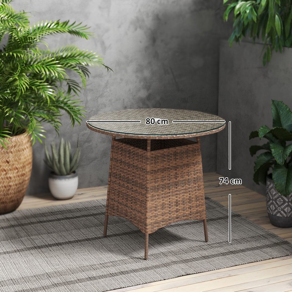 image 1 of Outsunny Patio Furniture Rattan Garden Table with Umbrella Hole, Brown