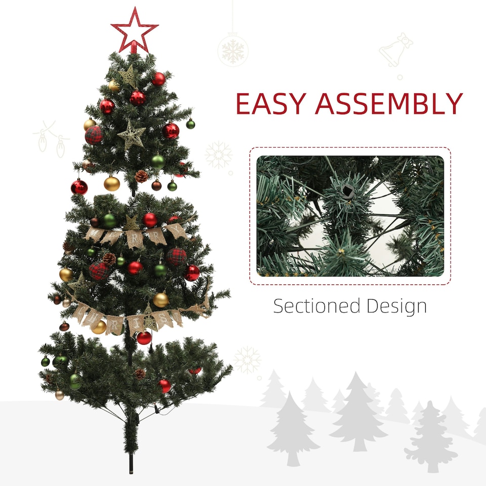 image 1 of HOMCOM 6ft Artificial Christmas Tree with LED Lights and Red Decorations