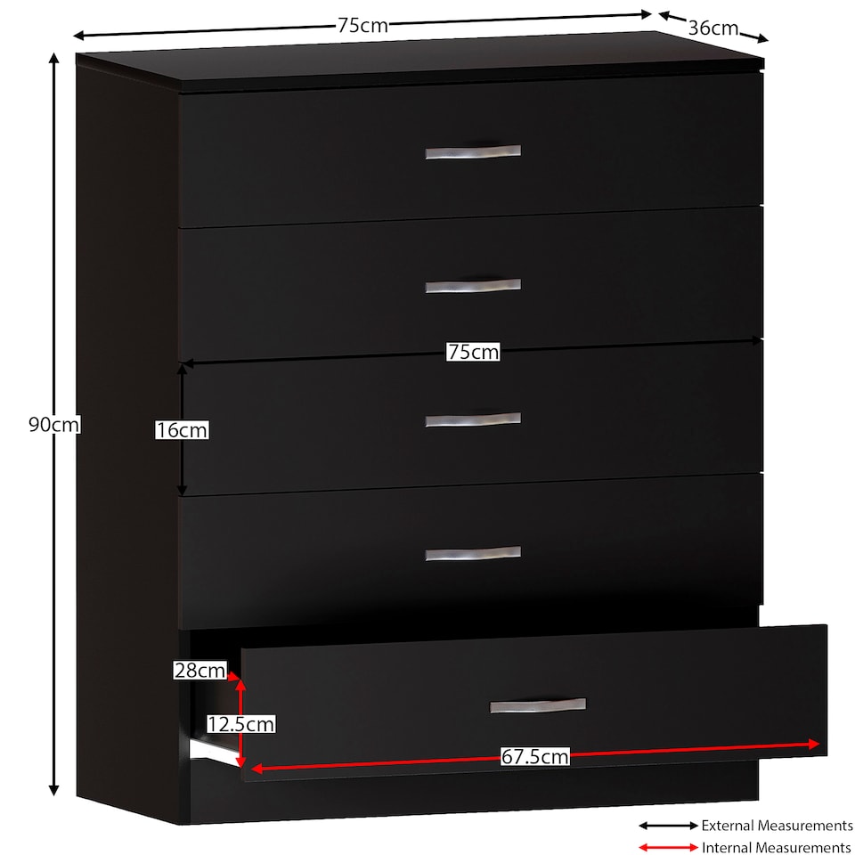 image 1 of Vida Designs Riano 3 Piece Bedroom Set (3 Drawer Bedside Chest, 5 Drawer Chest, 3 Door Wardrobe), Black (5)