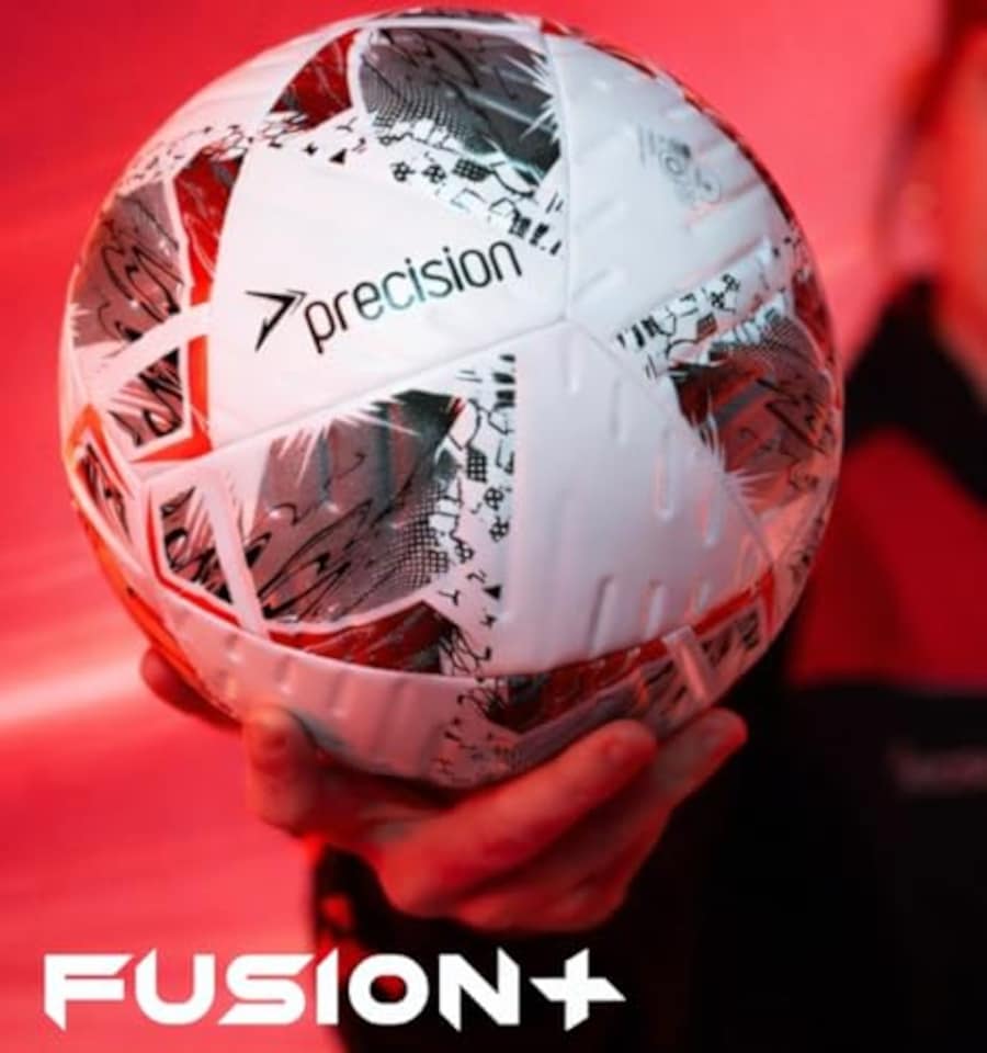 image 1 of Precision Fusion Plus Fifa Basic Training Football, 12 Panel Textured Tpu Match Ball, Pu Sealed Seams, Grass 3G Astro, White/Silver/Red/Black, 3