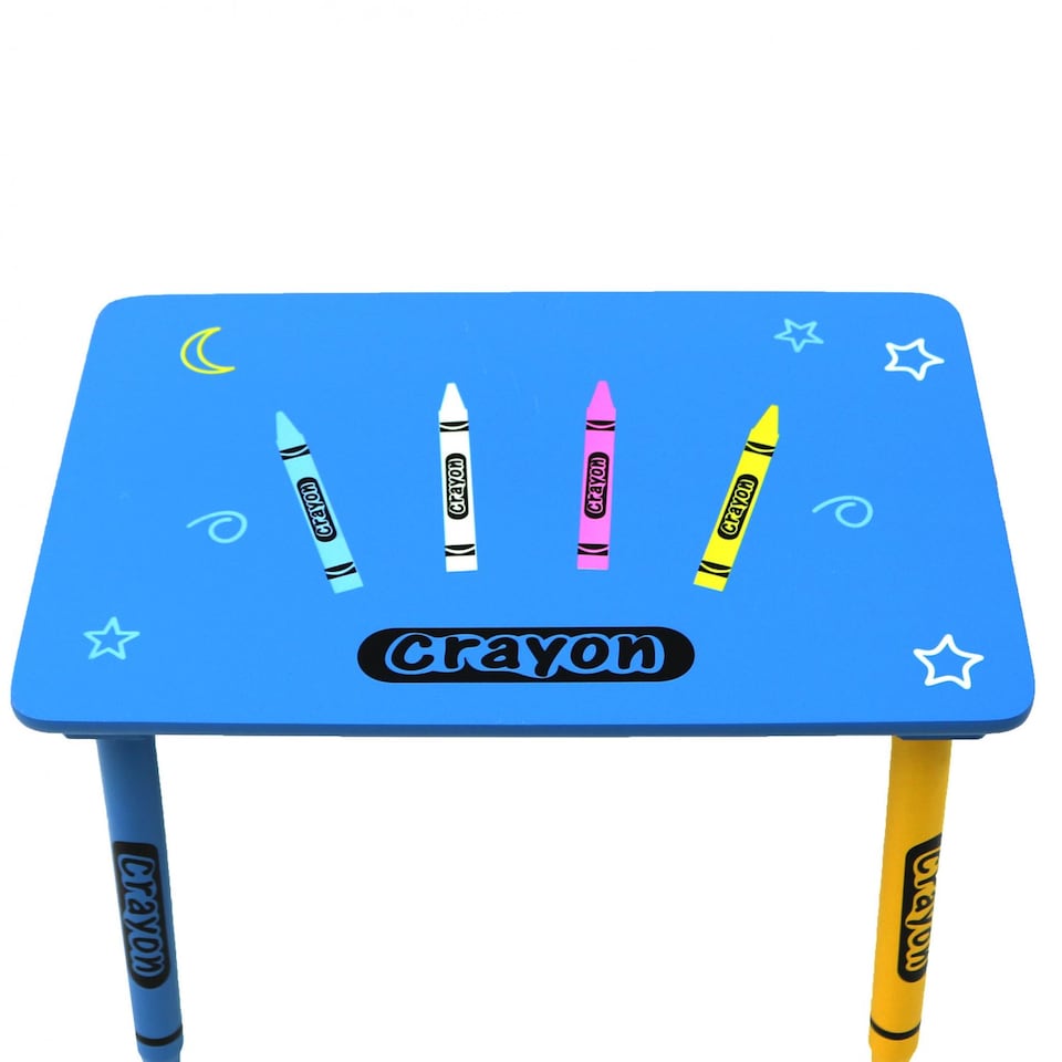 image 1 of Childrens Wooden Crayon Table and Chairs Set Kids Room Furniture