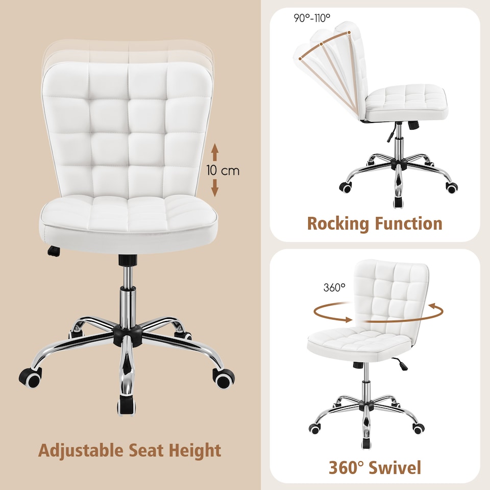 image 1 of Yaheetech Tufted Armless Desk Chair Adjustable Seat Height