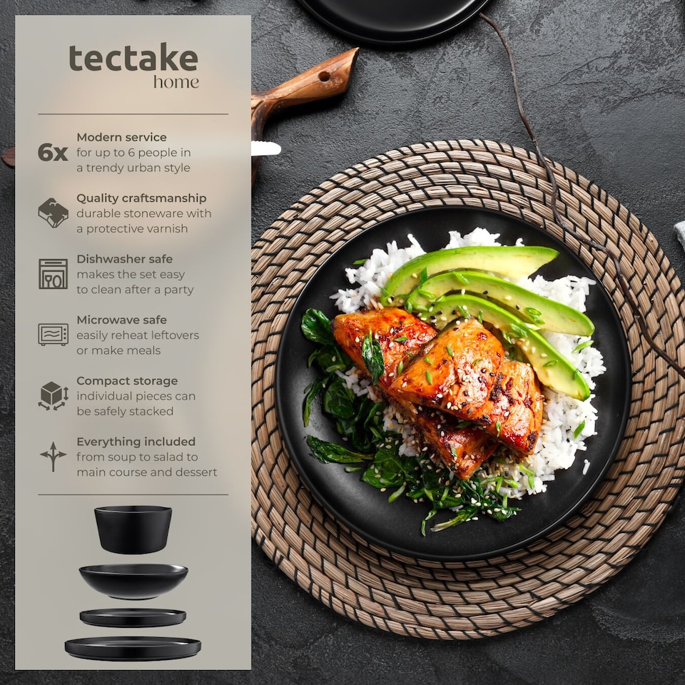 image 1 of Dinnerware Set Una - dinner set, incl. plates, bowls and mugs, for 6 people | Black | black | 1