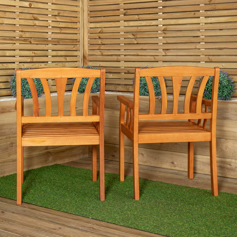 image 1 of Set of 2 Kapalua Outdoor Wooden Garden Slatted Dining Chairs Brown