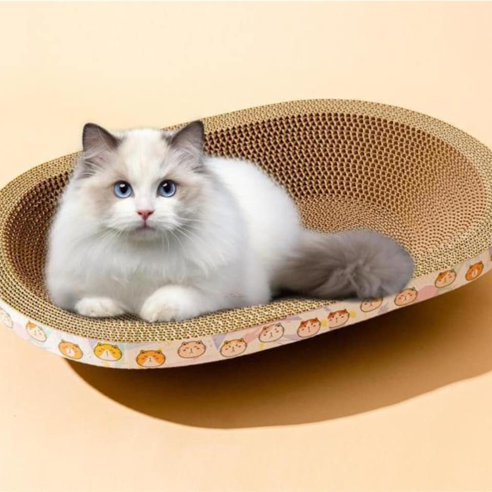 image 1 of Cat Scratcher Bed & Kitten Lounger - Durable Corrugated Cardboard Scratch Pad for Pets - For Furniture Protection & Healthy Claws