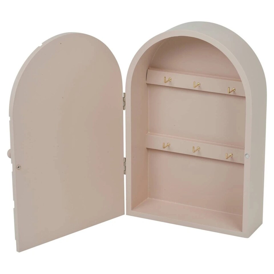 image 1 of Wall Mounted Key Cabinet Holder Box Wooden Storage With Hooks Organizer | Pink | Pink | 1