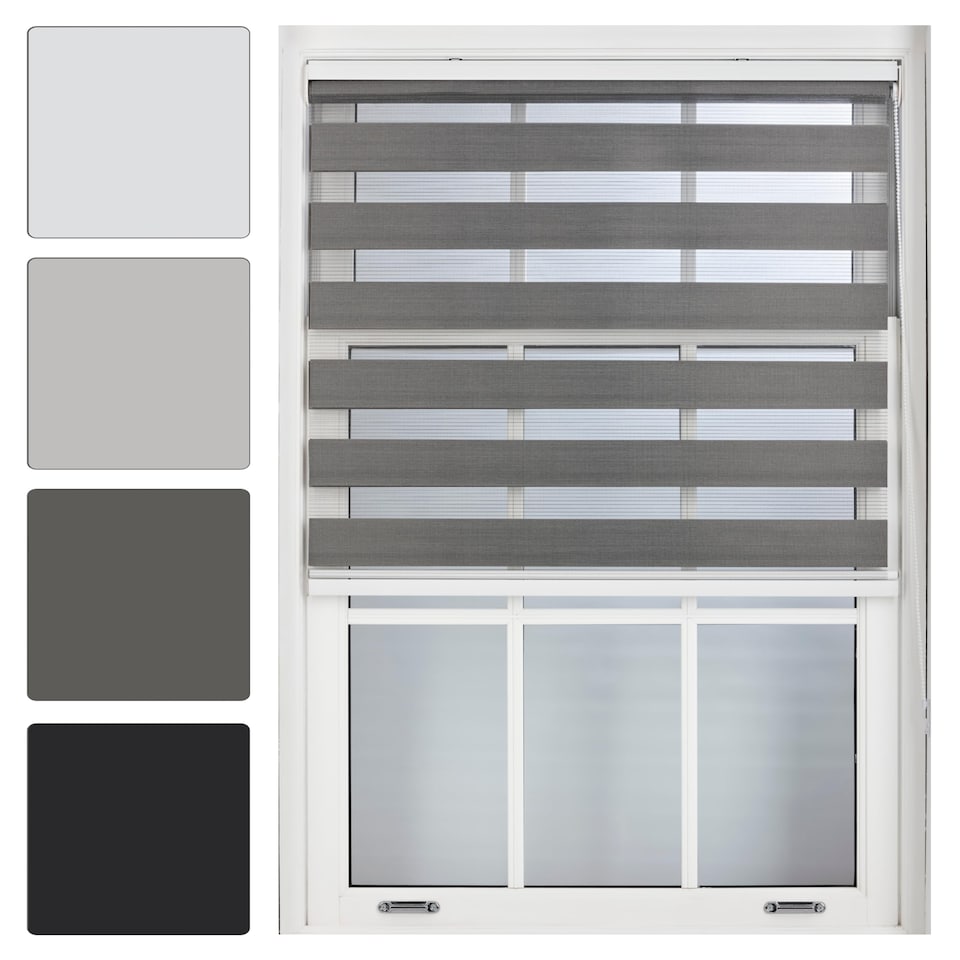 image 1 of Day and Night Zebra Roller Blind 235cm Wide x 210cm Long | Grey | Dark Grey