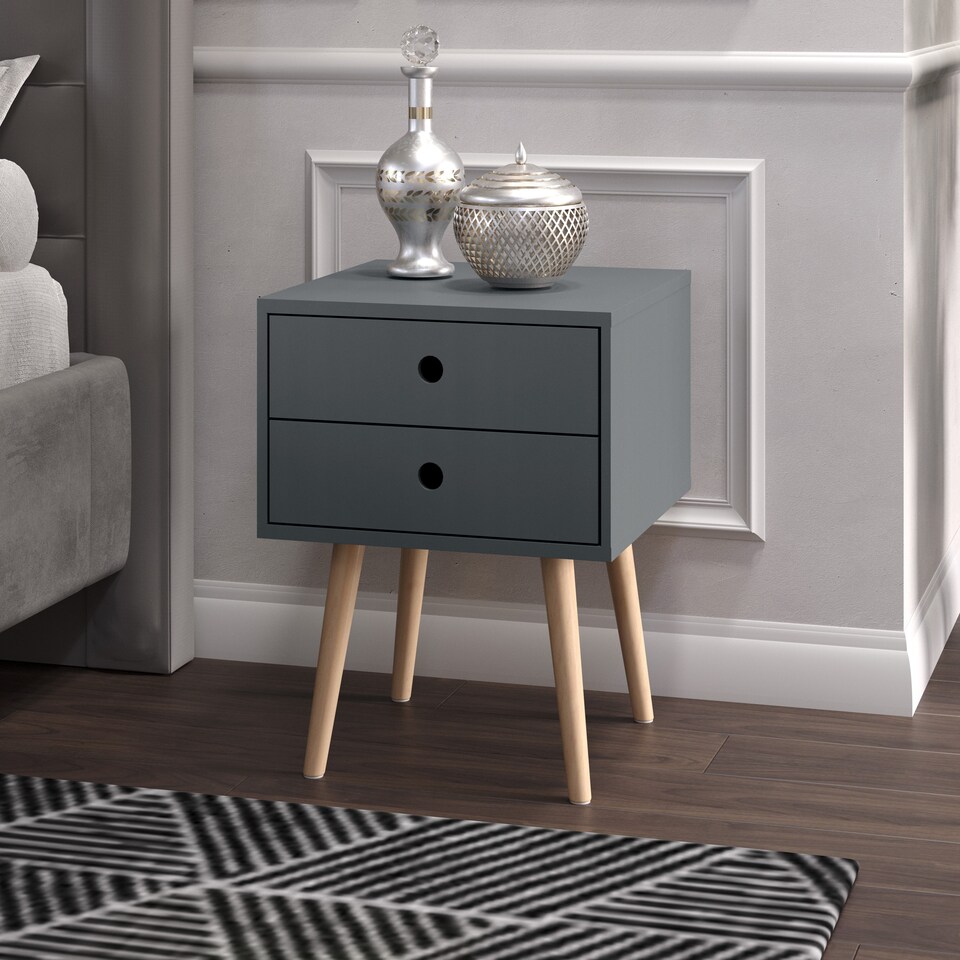 image 1 of Options Scandia 2 Drawer Nightstand - Stylish Two Tone Bedside Table for Small Spaces | Blue | Blue | One Size | 1
