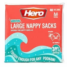 HERO Large Scented Nappy Sacks – Pack of 40 | Adult Nappy Disposal Bags | Large Dog Waste Bags | Incontinence Waste Bags with Tie Handles | Fresh Scent, Hygienic
