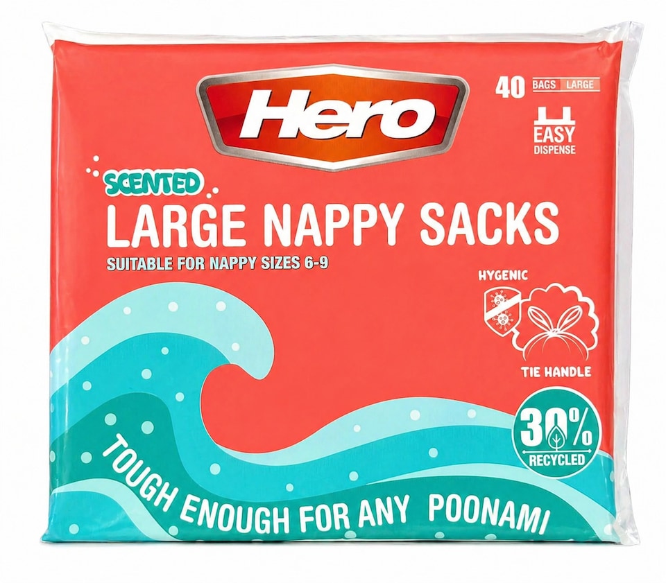 image 1 of HERO Large Scented Nappy Sacks – Pack of 40 | Adult Nappy Disposal Bags | Large Dog Waste Bags | Incontinence Waste Bags with Tie Handles | Fresh Scent, Hygienic