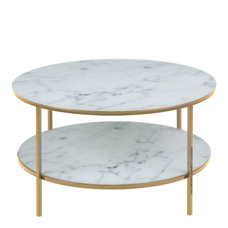 image 1 of Alisma Round Coffee Table with White Crystal Clear Marble Glass Top & Gold Legs