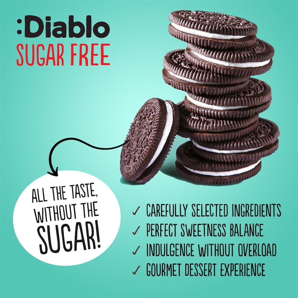 image 1 of Diablo Sugar Free Dark Cocoa and Vanilla Cream Cookie 44g