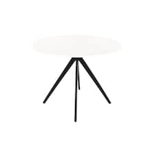 Aspen Compact Round Dining Table - Durable Wood-Effect or Sintered Stone Top with Black Metal Pedestal Legs | White | White | Small | 1