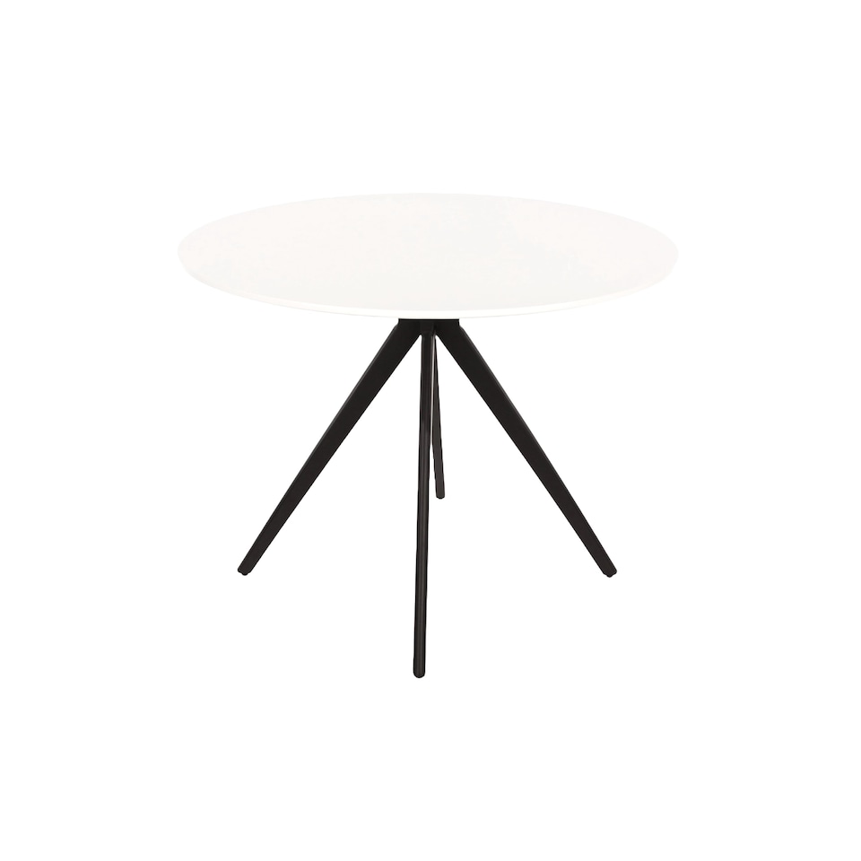 image 1 of Aspen Compact Round Dining Table - Durable Wood-Effect or Sintered Stone Top with Black Metal Pedestal Legs | White | White | Small | 1