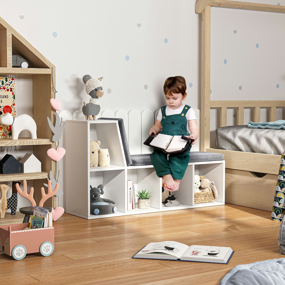 image 1 of HOMCOM 2 Tier Bookcase w/ Removable Cushions Storage Cabinet for Living Room