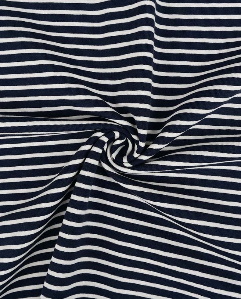 Minerva Core Range Navy Blue Yarn Dyed Stripe Cotton Jersey Stretch Knit Dressmaking Fabric, 150cm / 59" Wide - per metre