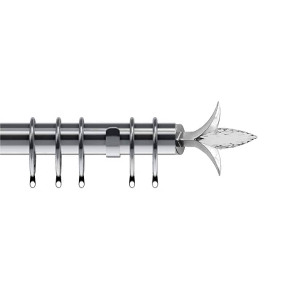 image 1 of 35mm Fixed Length Metal Curtain Pole Set Satin Silver Fleur de Lys Finial 100cm | Silver | Silver