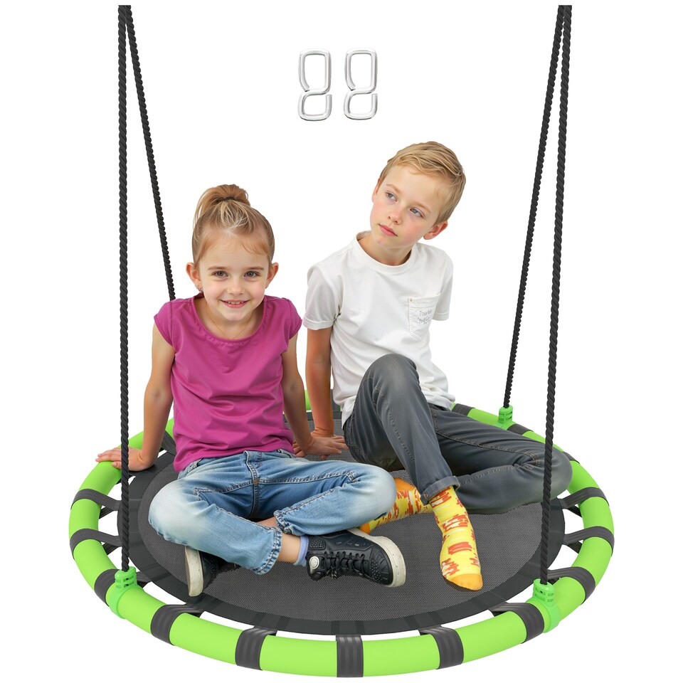image 1 of AIYAPLAY Kid Nest Swing Seat, 100cm Diameter Round Saucer Swing Set, Black